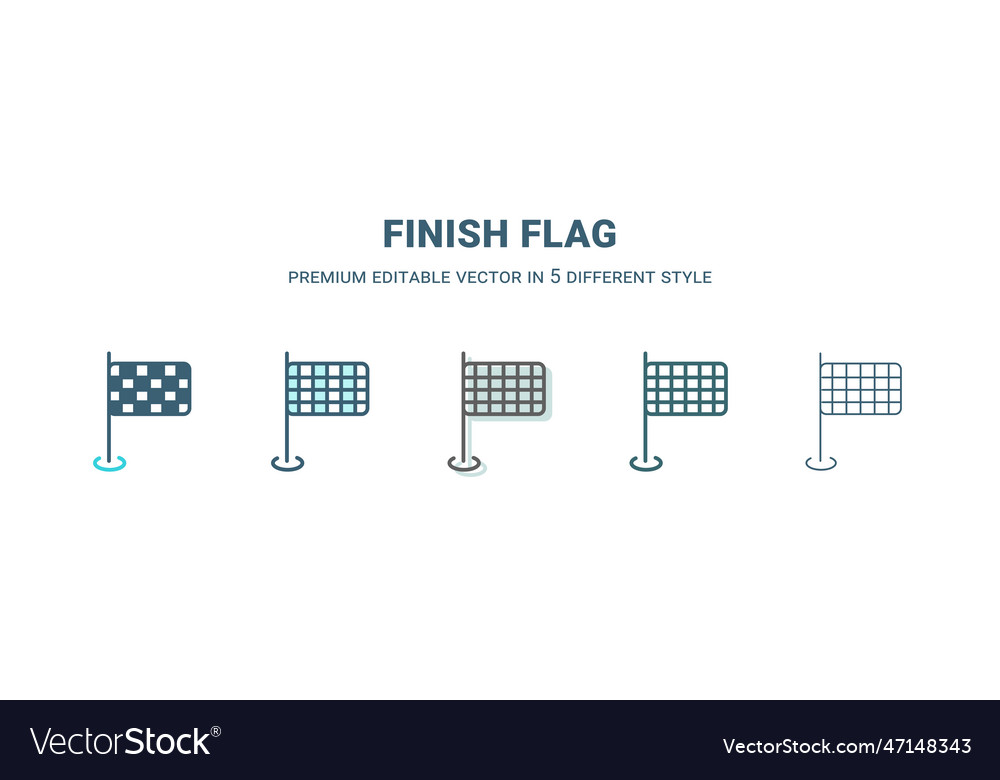 Finish flag icon in 5 different style outline
