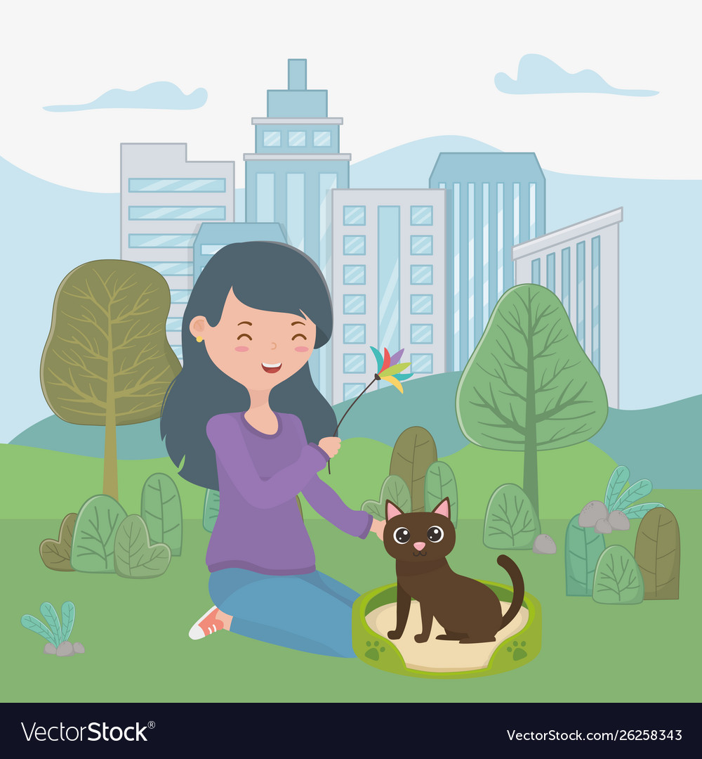 Girl with cat cartoon design