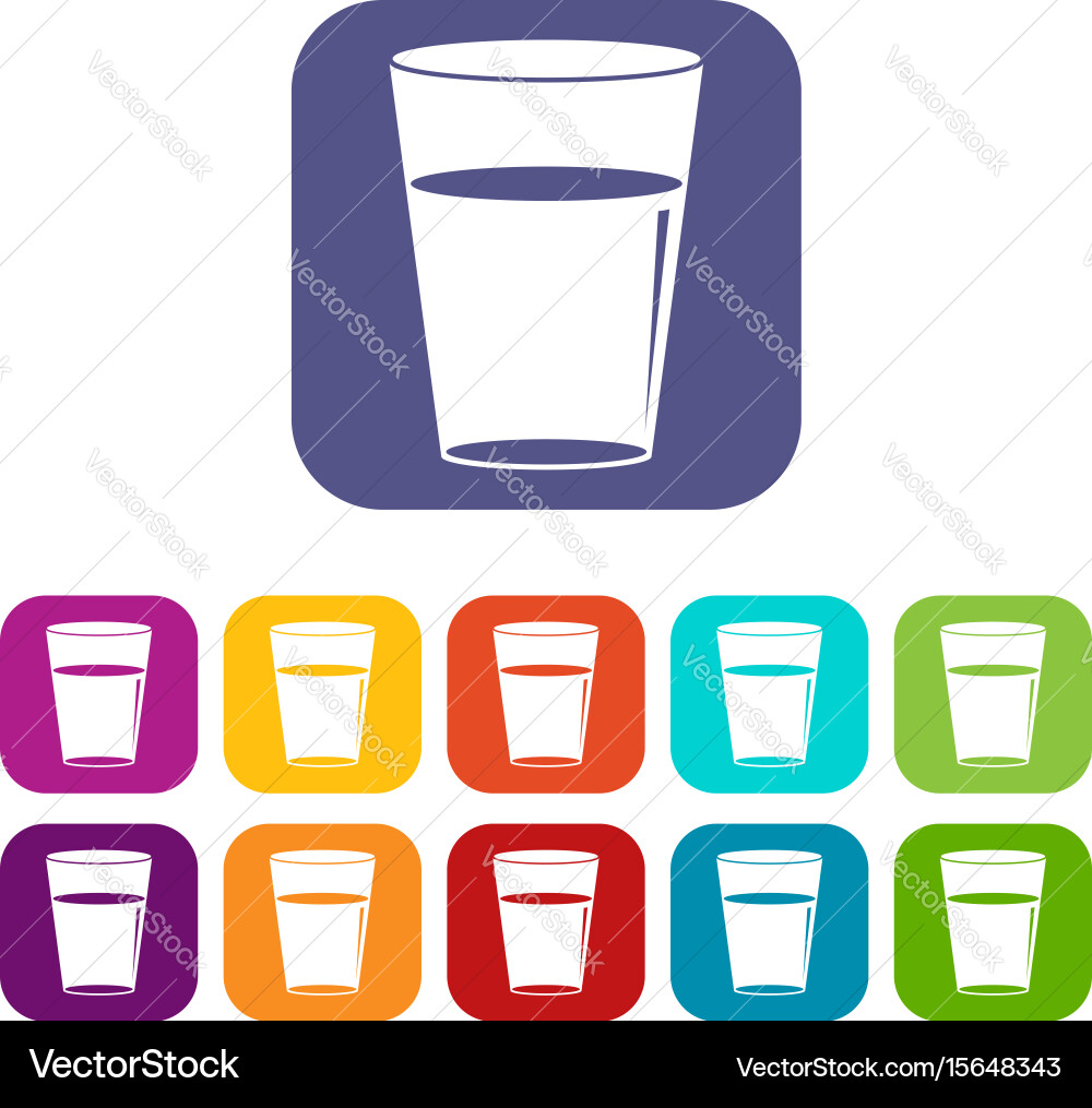 Glass water icons set flat Royalty Free Vector Image