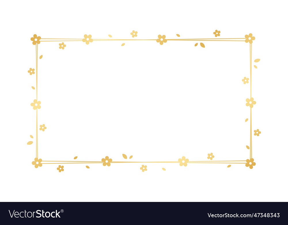 Gold rectangle floral frame silhouette doodle