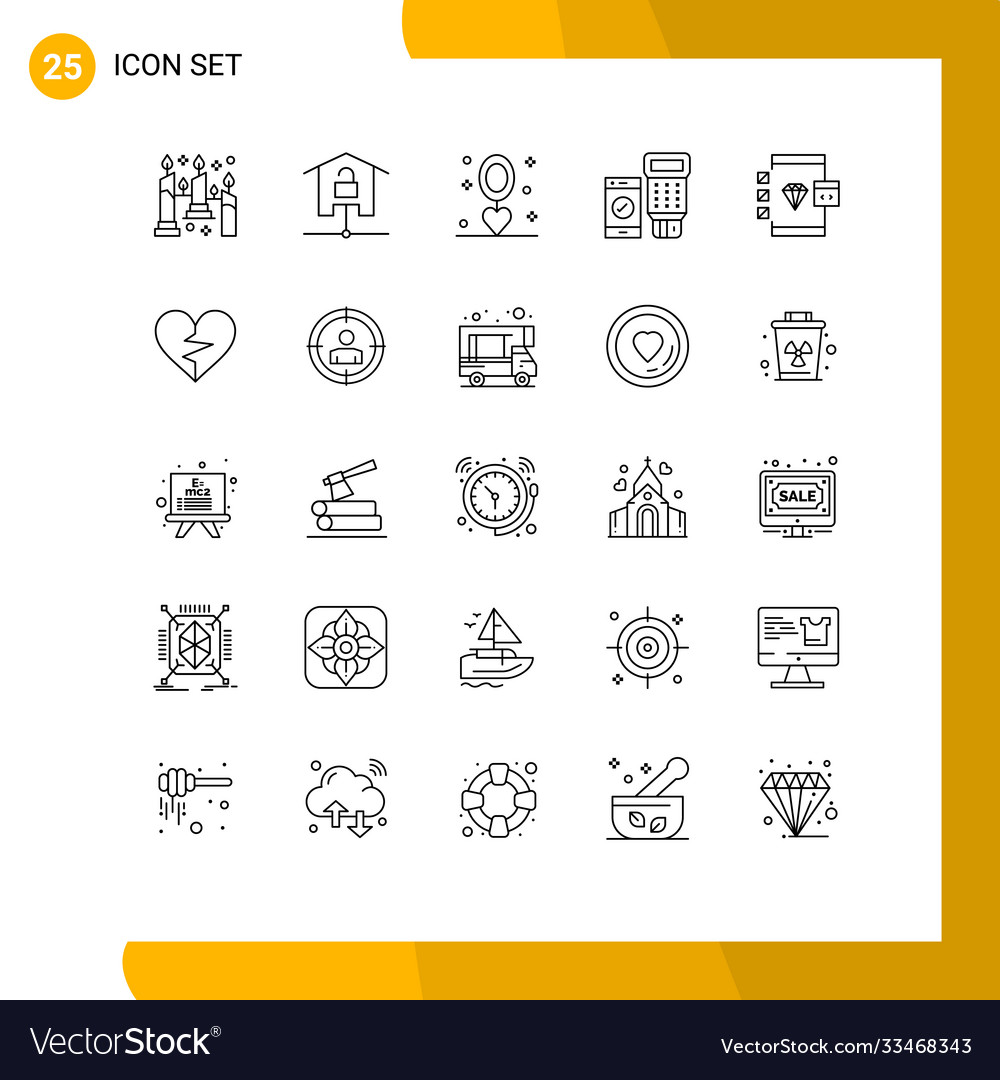 Pictograph set 25 simple lines scan payment