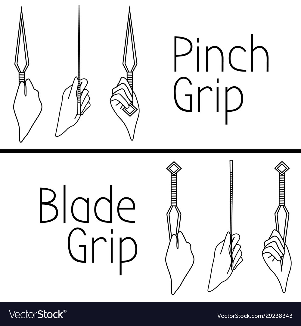 Pinch Grip And Blade Grip Throwing Knife Kunai Vector Image