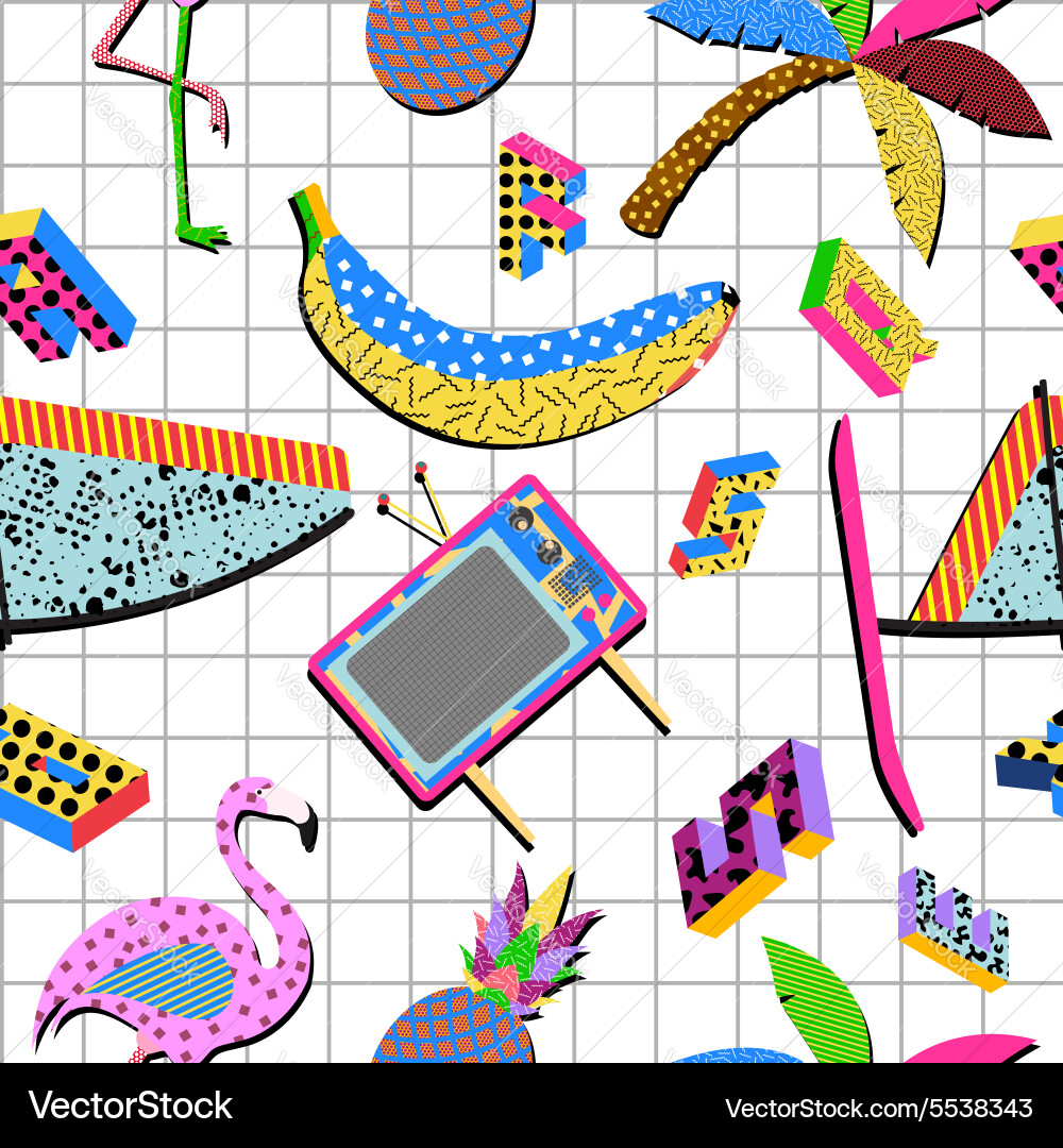 Retro 80s summer pattern background Royalty Free Vector