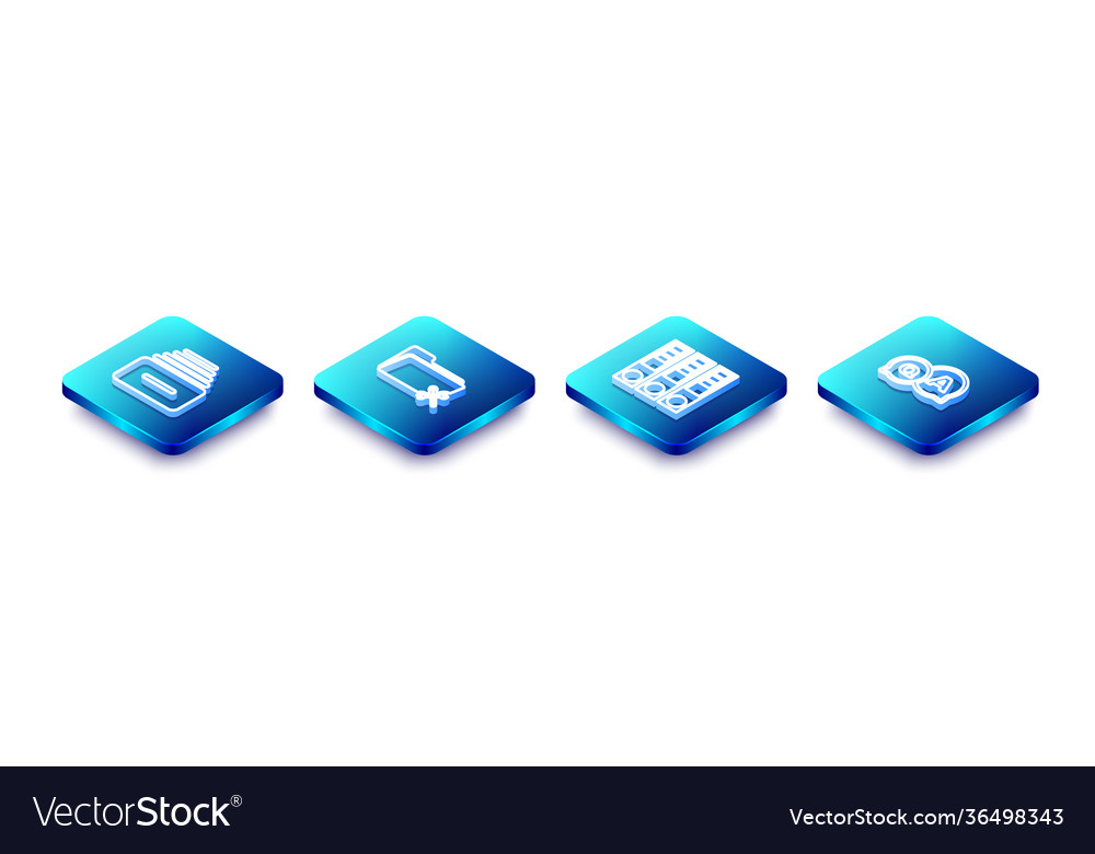 Set isometric line drawer with documents folder vector image Set isometric line drawer with documents folder