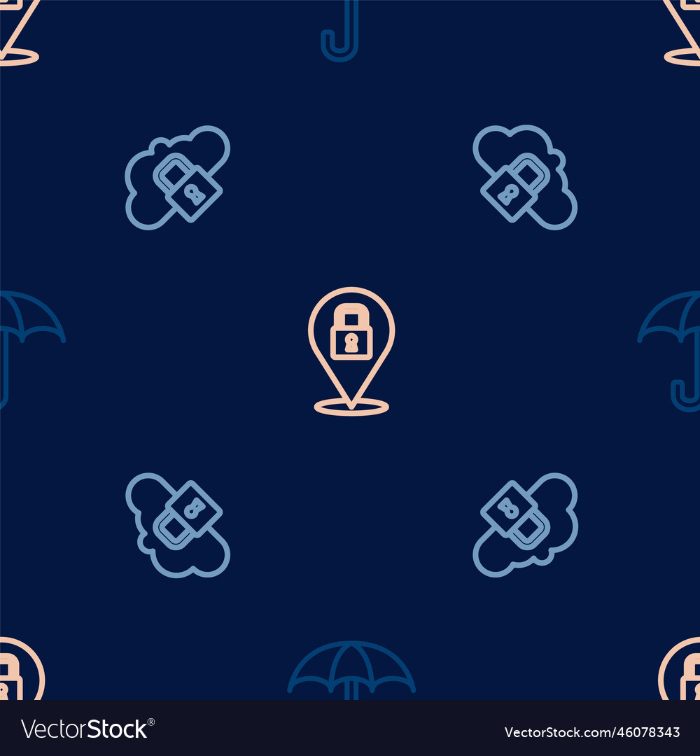 Set line umbrella cloud computing lock vector image Set line umbrella cloud computing lock