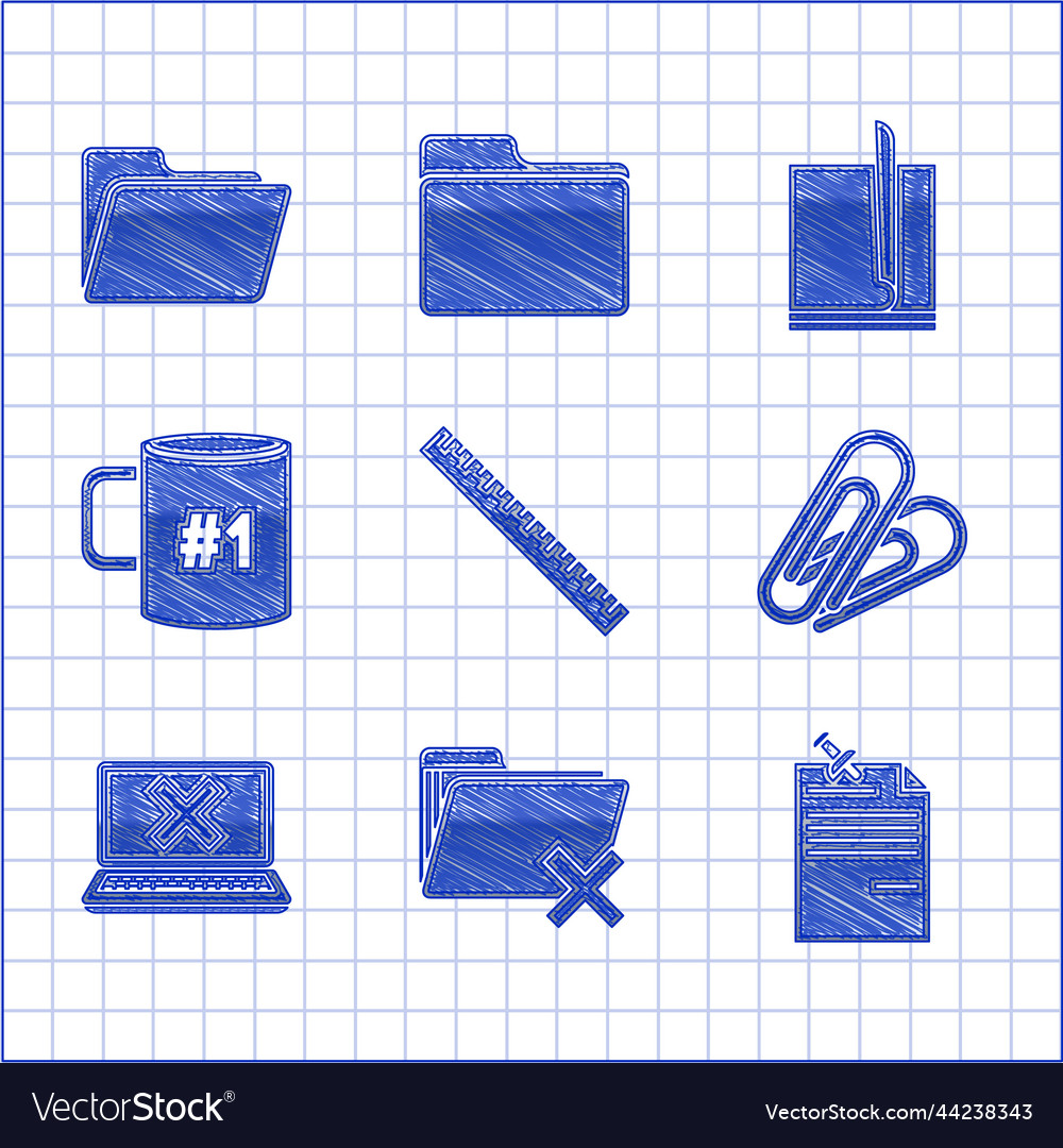 Set ruler delete folder note paper with pinned vector image Set ruler delete folder note paper with pinned