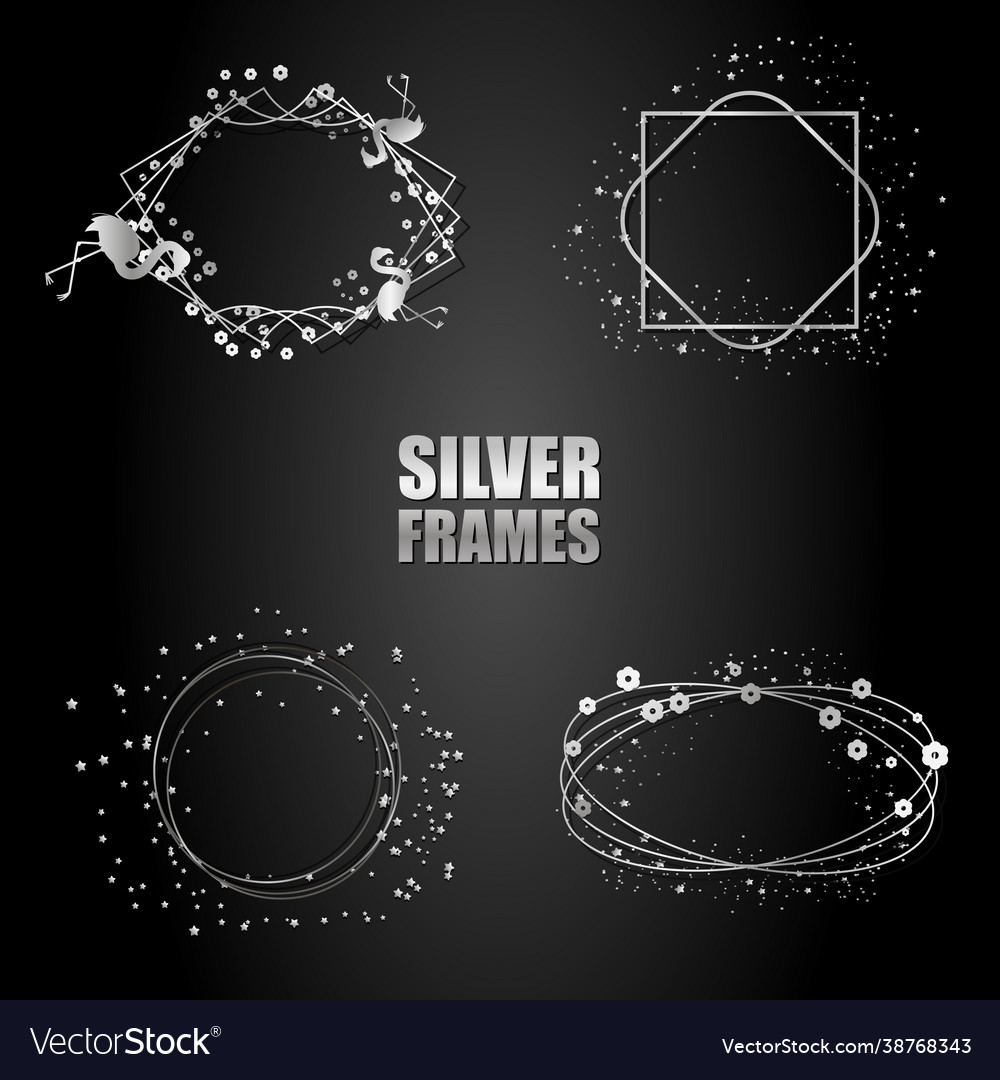 Set silver metallic frames isolated objects