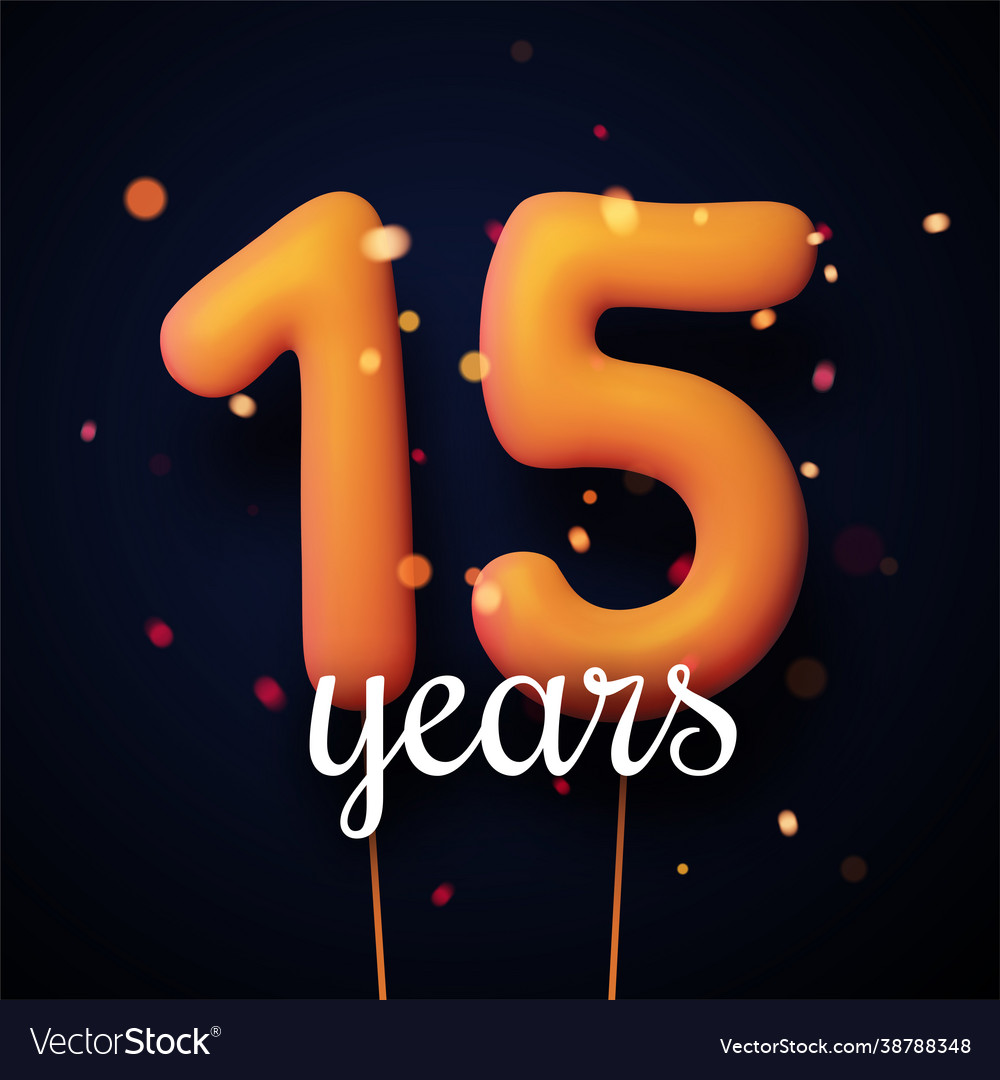15 sign orange balloons with threads on black Vector Image