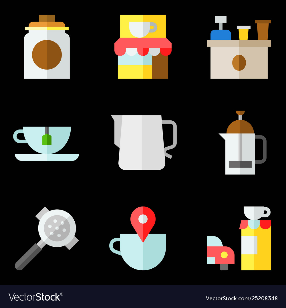 Coffee related icon set 4 flat stye Royalty Free Vector