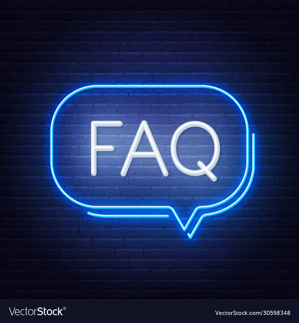 Faq frequently asked questions neon sign on brick Vector Image