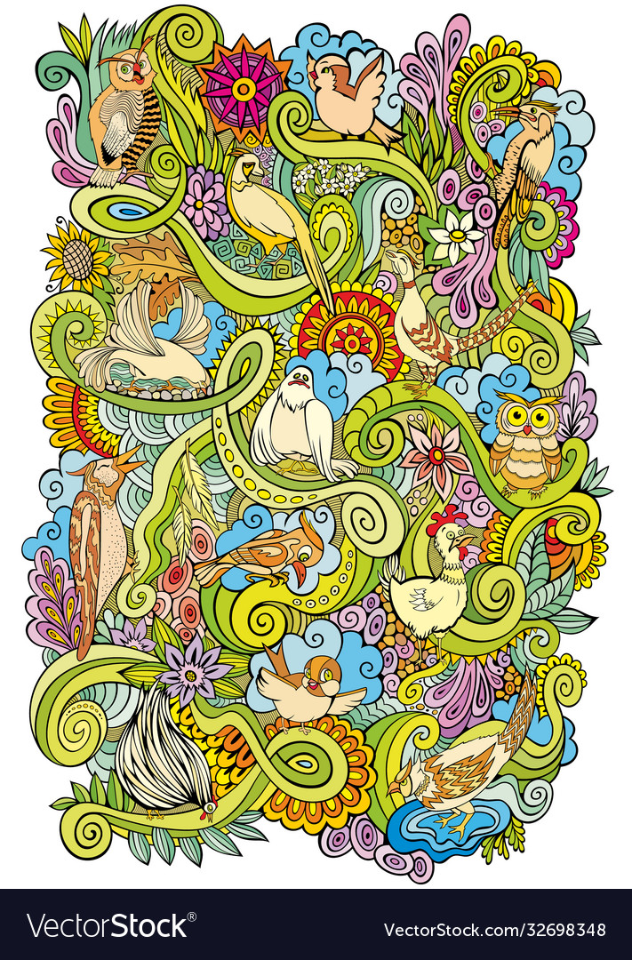 Hand gezeichnete Vögel Garten doodle vector image Hand gezeichnete Vögel Garten doodle