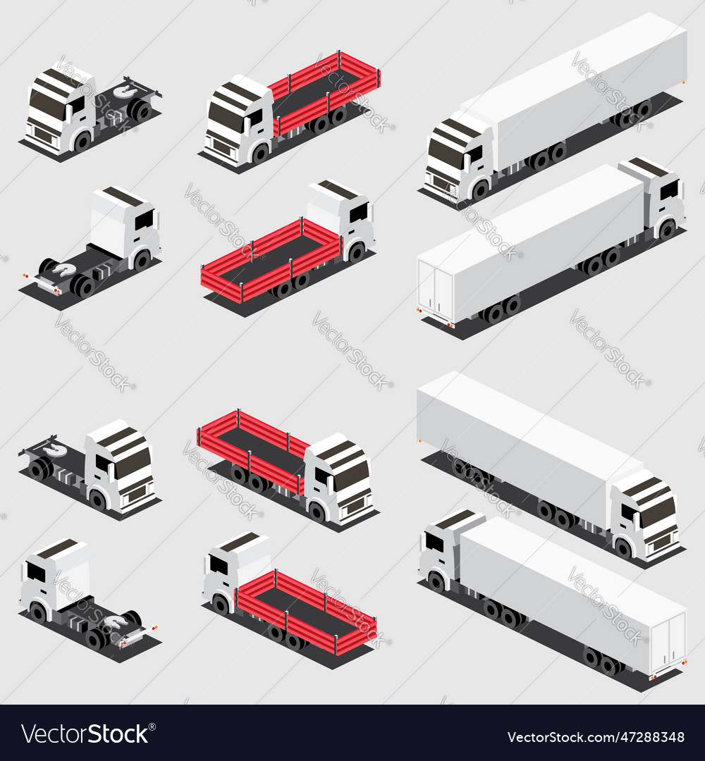 Isometric red flatbed cargo truck Royalty Free Vector Image