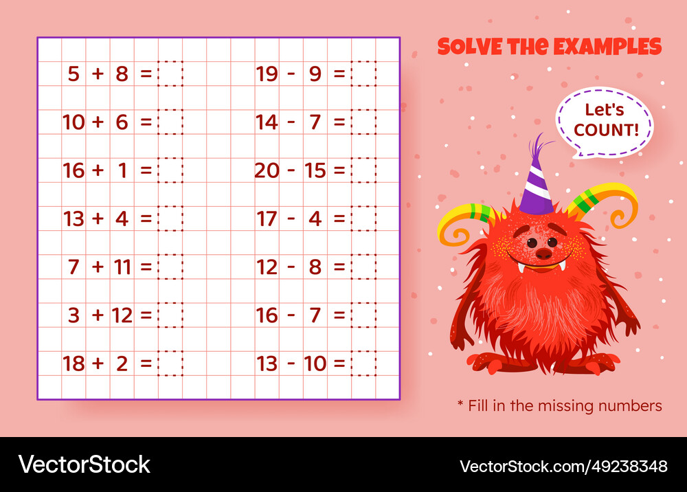 Math game for kids addition and subtraction Vector Image