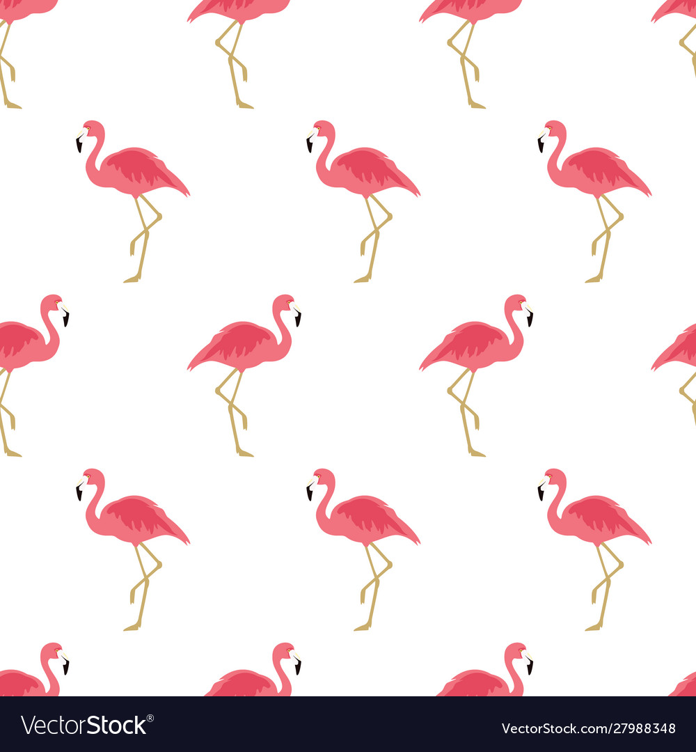 Seamless pattern with pink flamingo exotic bird