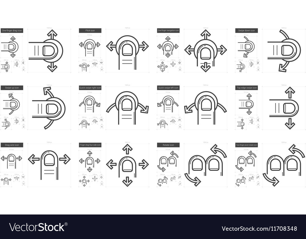 Touch gestures line icon set