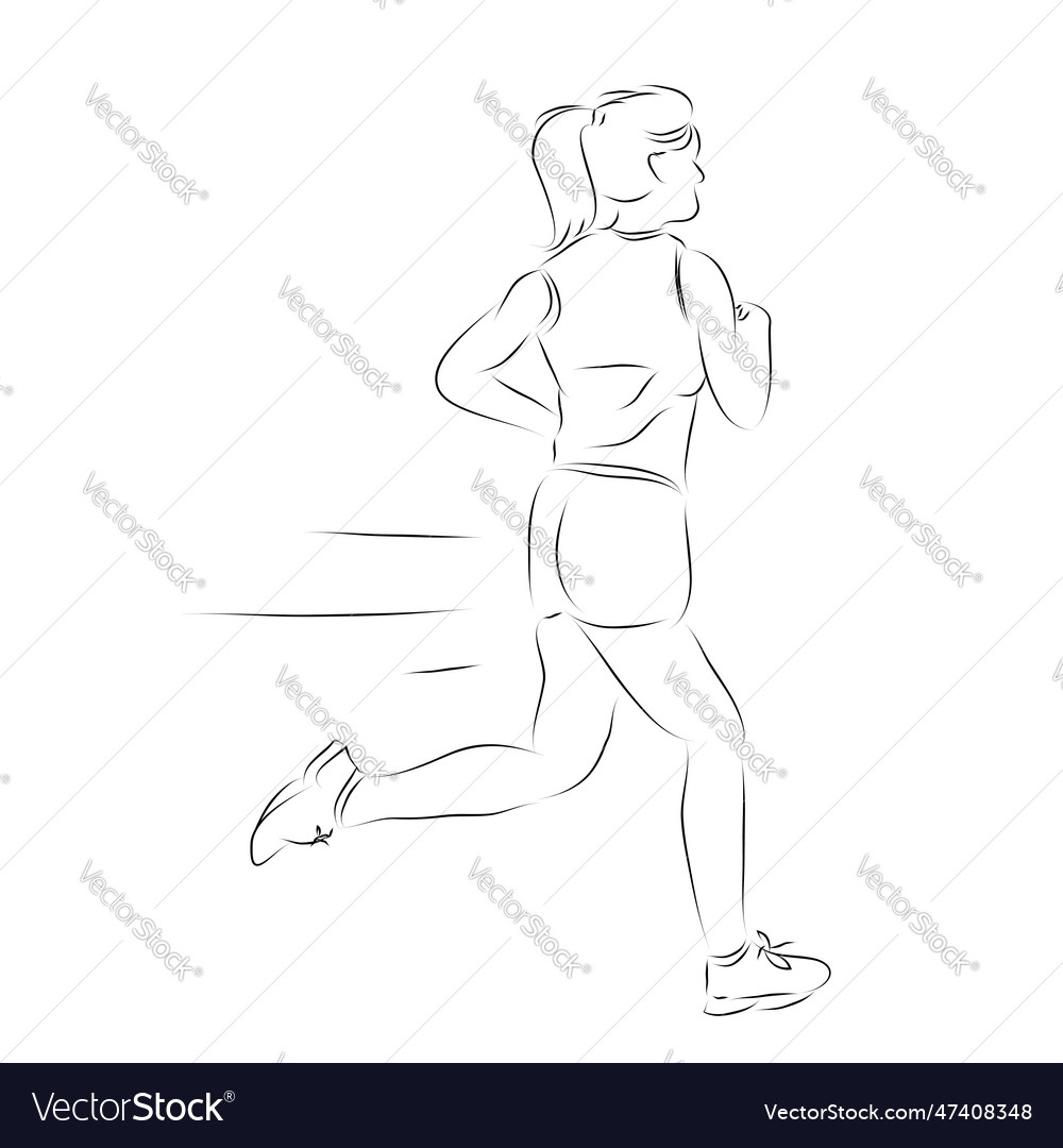 Woman run runner simple hand draw outline sketch Vector Image