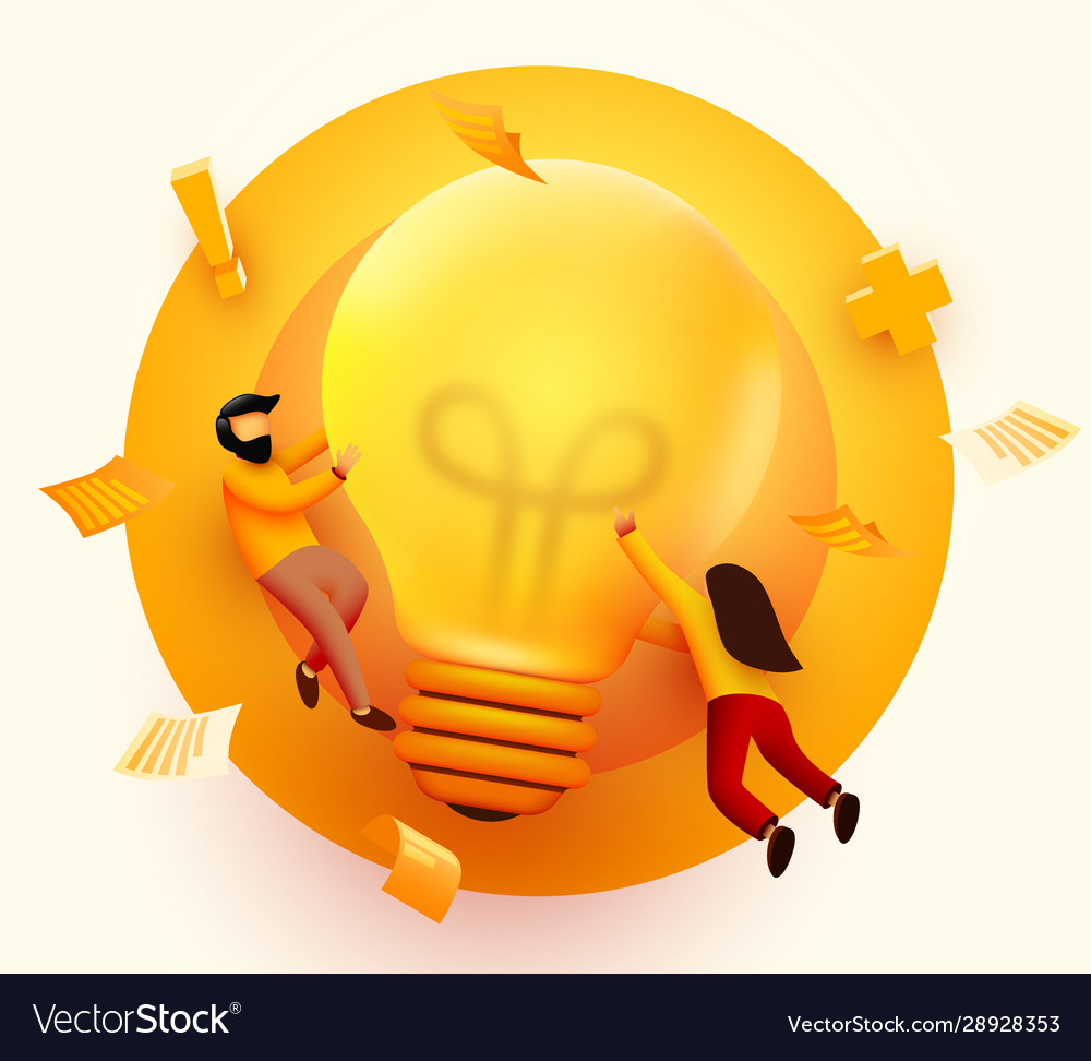 3d business people with big light bulb idea Vector Image