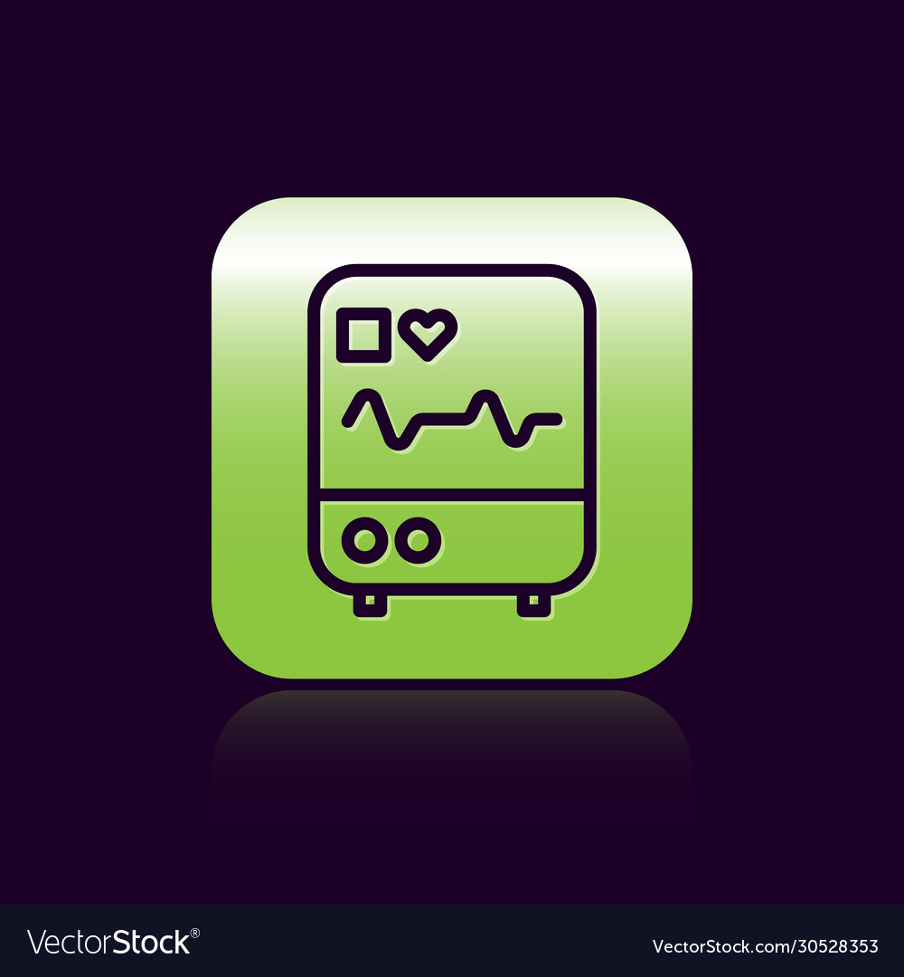 Black line computer monitor with cardiogram icon vector image Black line computer monitor with cardiogram icon