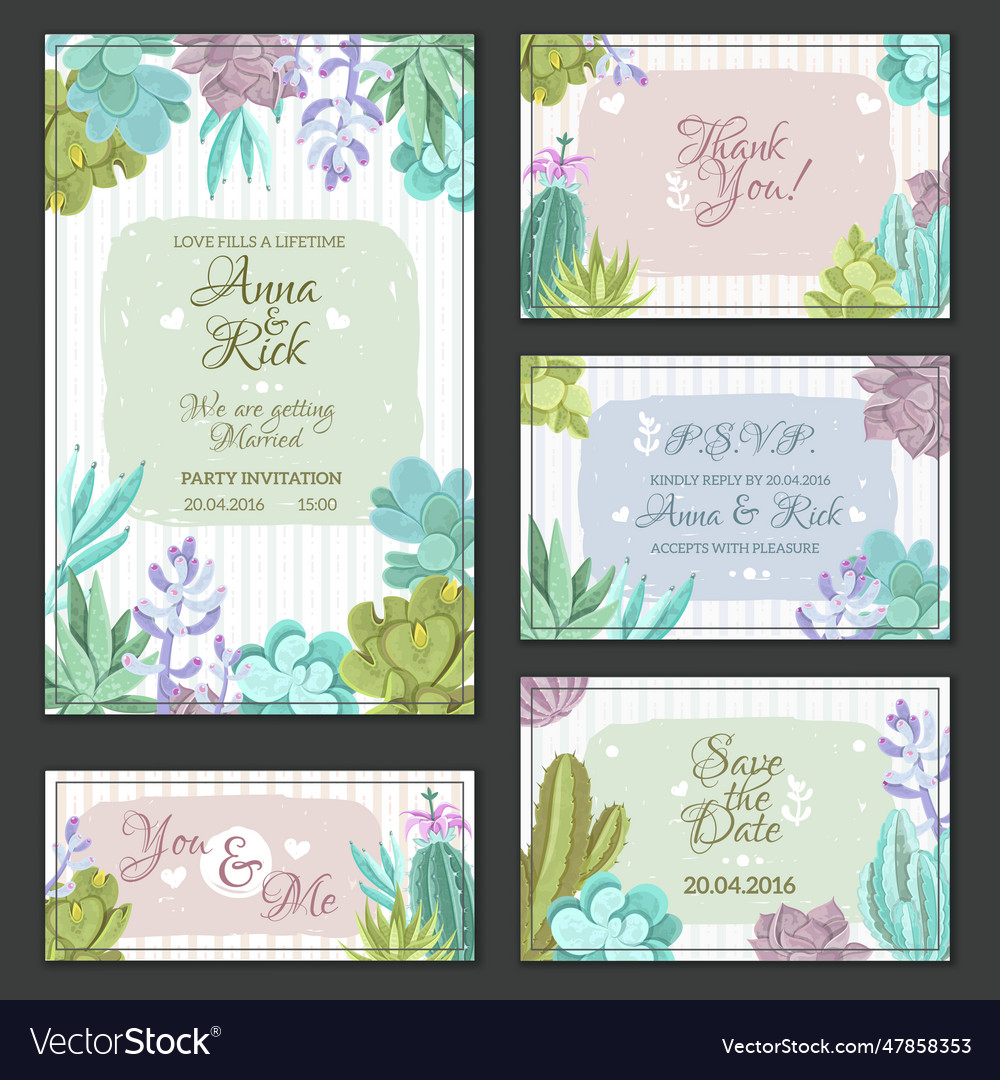 Cactus wedding cards set