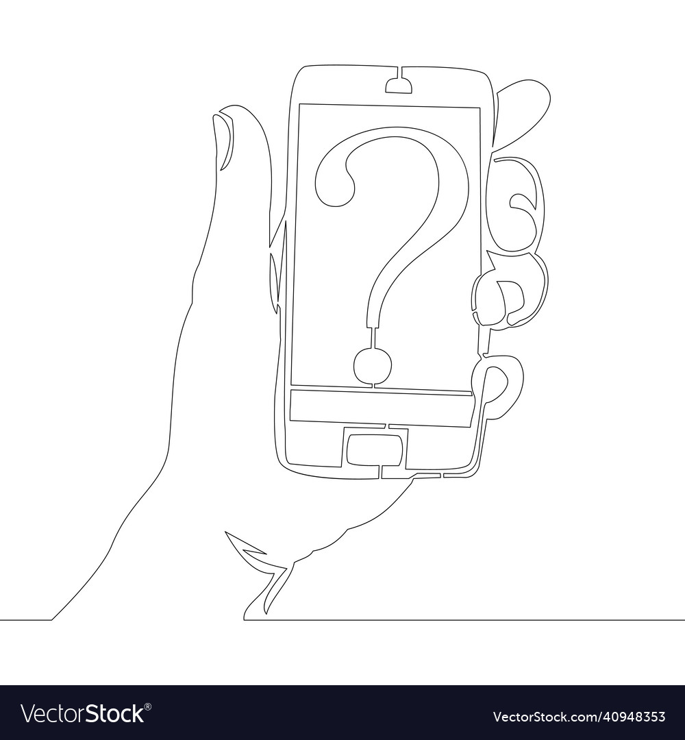 Continuous line drawn smartphone and question mark vector image Continuous line drawn smartphone and question mark