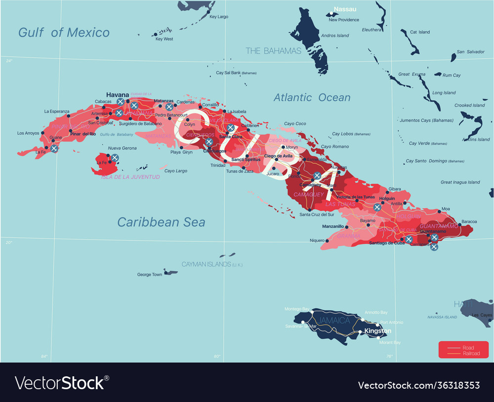 Detailed Map Of Cuba Cuba Country Detailed Editable Map Royalty Free Vector Image