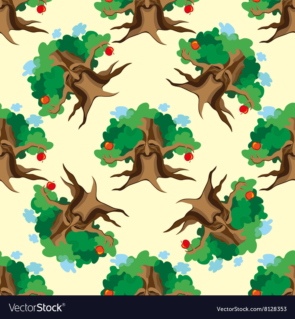 Dark enchanted vintage trees seamless pattern