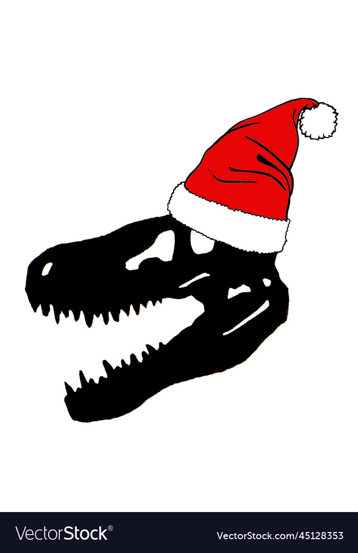 Graphical silhouette of dinosaur skull in santa Vector Image