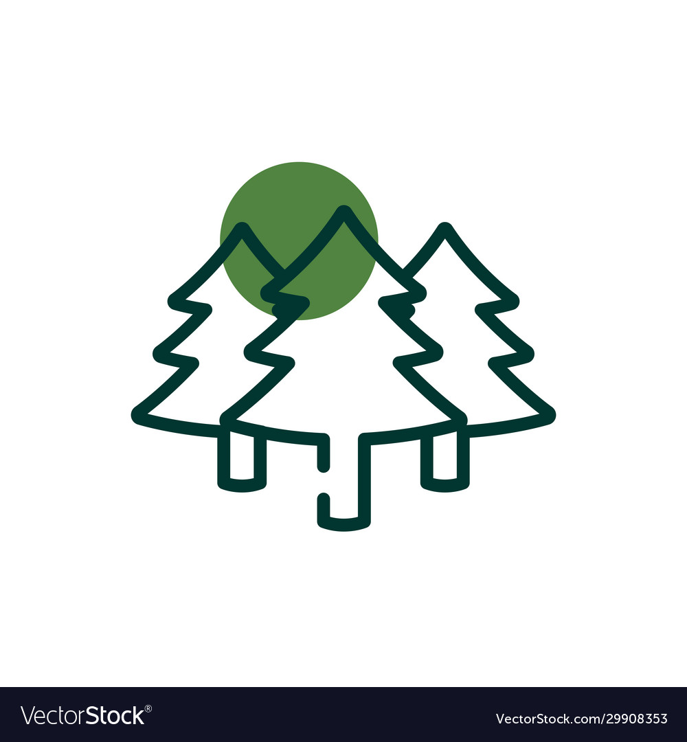 Isolated pine trees half line color style