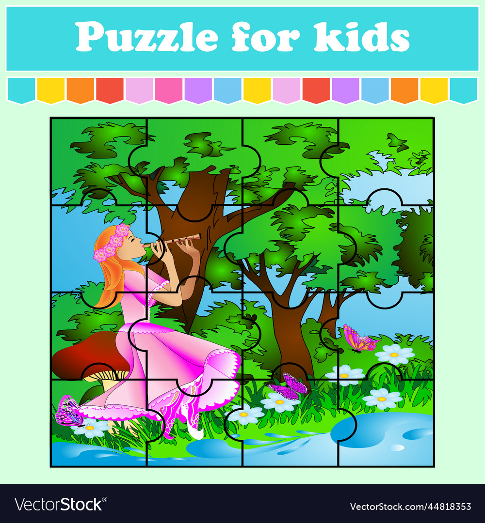 Puzzle game for kids magician plays on flute Vector Image