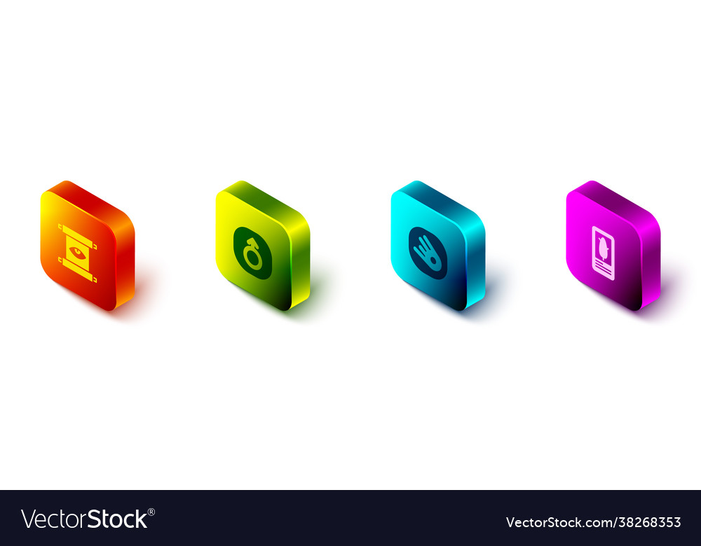 Set isometric ancient magic scroll mars comet vector image Set isometric ancient magic scroll mars comet