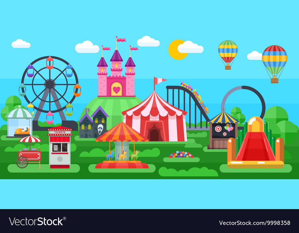 Amusement park panorama Royalty Free Vector Image