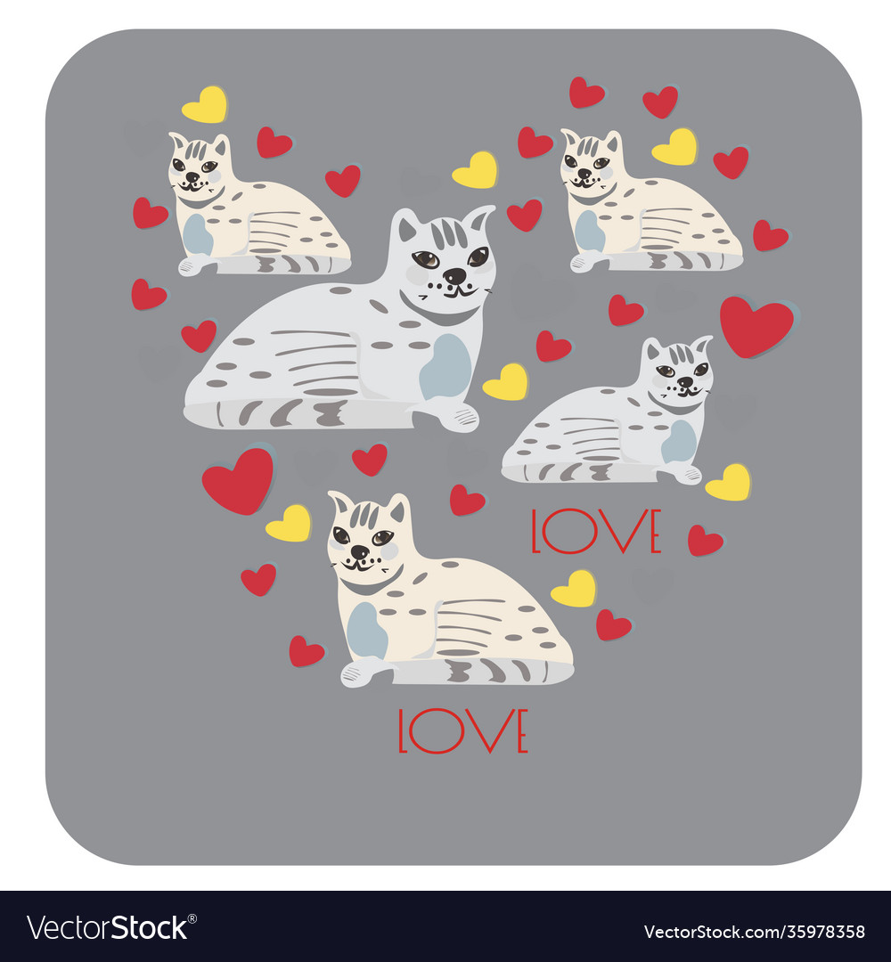 Cute wedding invitation with cats and heart