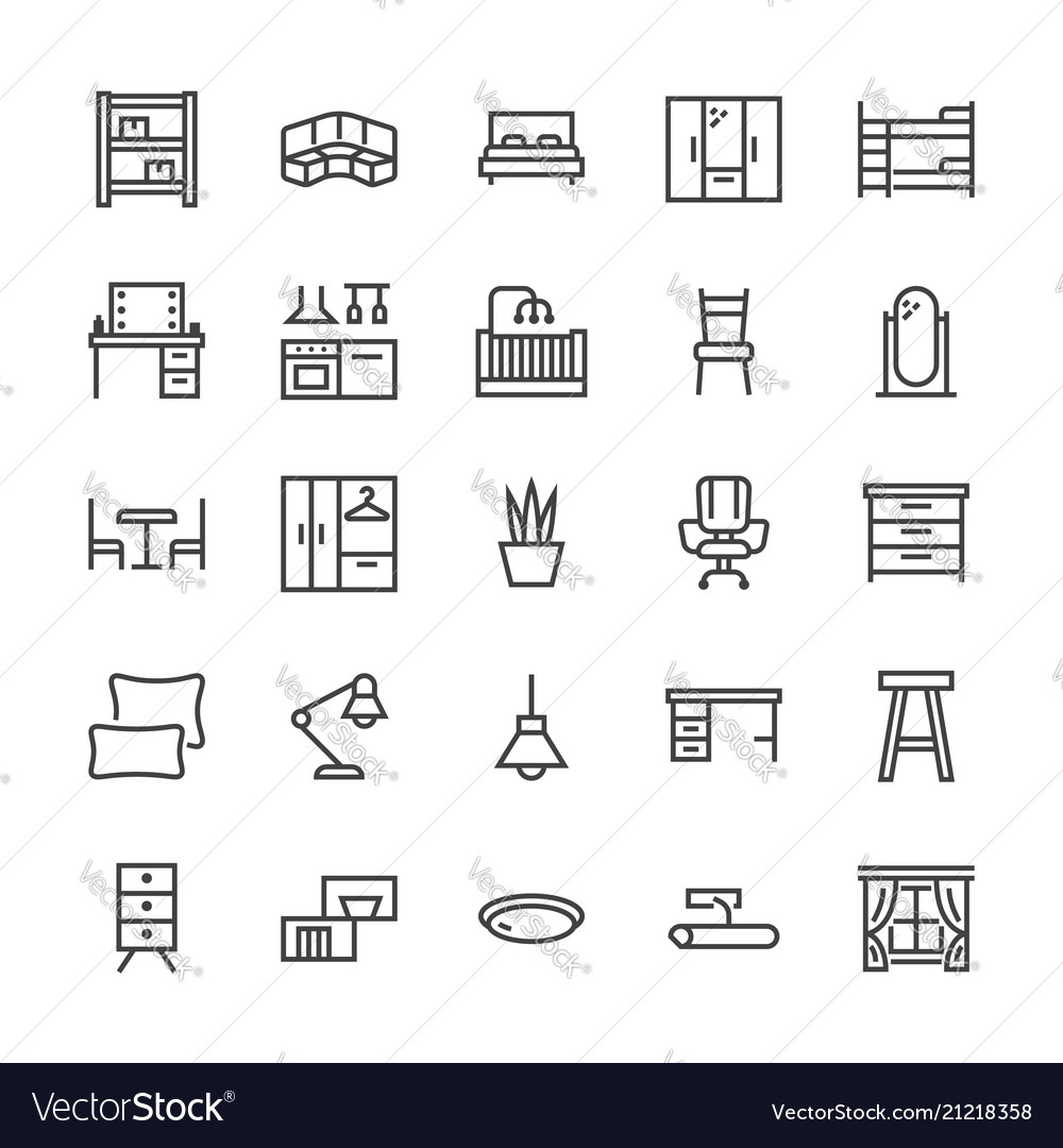 Furniture flat line icons living room Royalty Free Vector