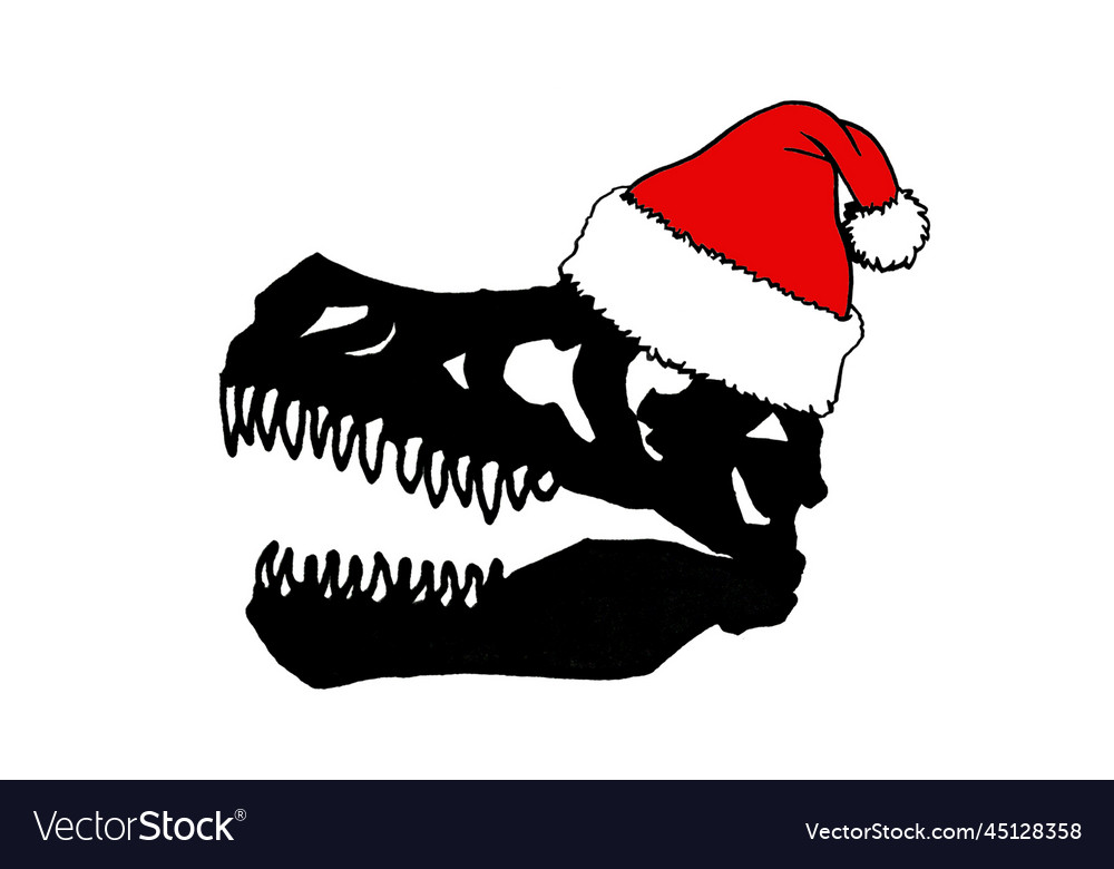 Graphical silhouette of dinosaur skull in santa Vector Image