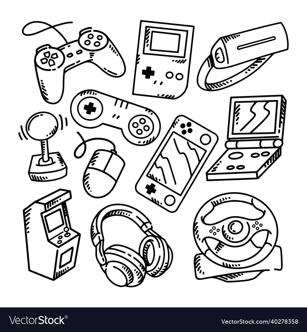 Gaming Streaming Doodle. Game Gadgets, Gamer Equipment And Cyber Sport Games  Controllers Vector Set Royalty Free SVG, Cliparts, Vectors, and Stock  Illustration. Image 185543971.