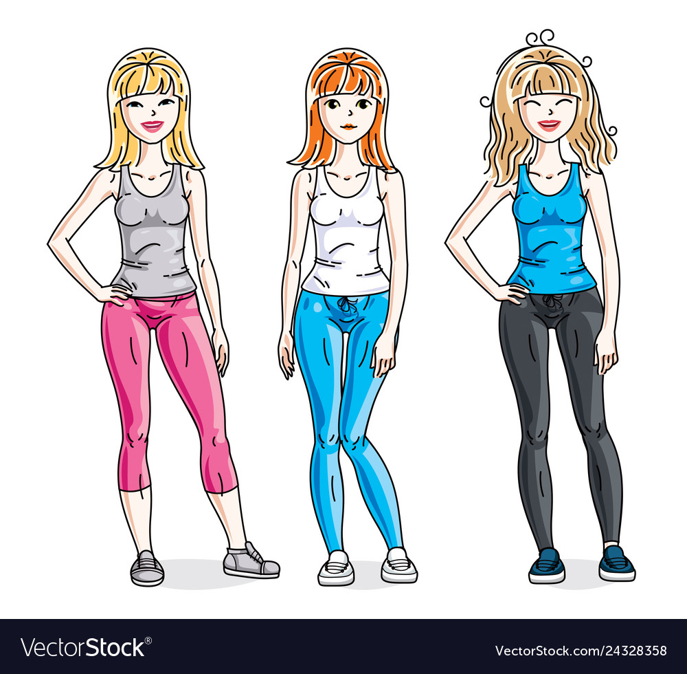 Happy pretty young women standing wearing stylish