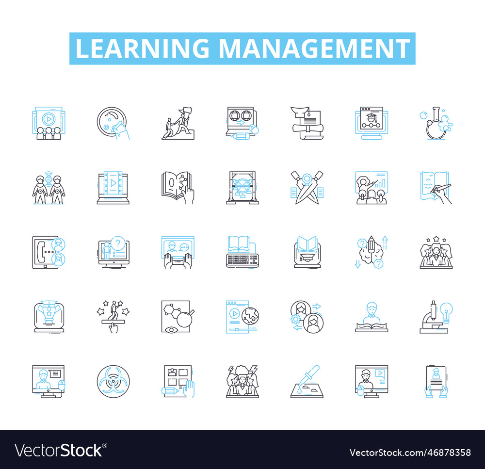 Learning management linear icons set education