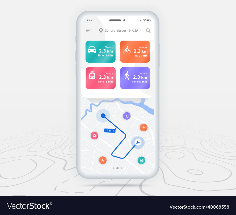 Map gps navigation ux ui concept smartphone vector image Map gps navigation ux ui concept smartphone