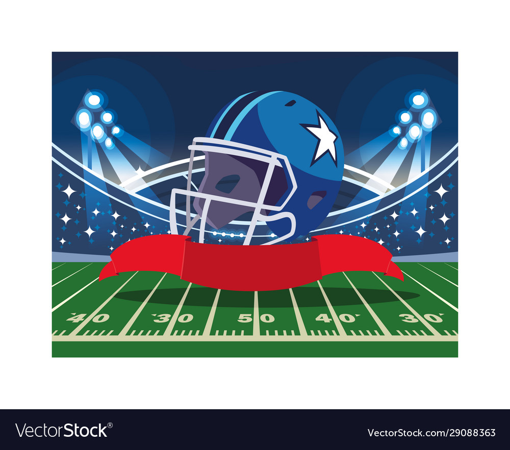 American football helmet on stadium grass