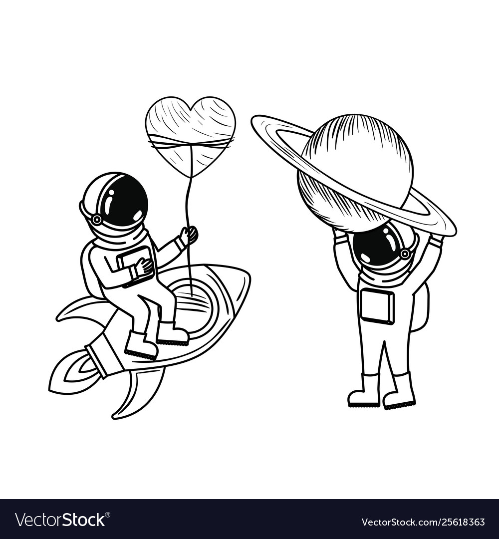 Astronaut with spacesuit and rocket in white