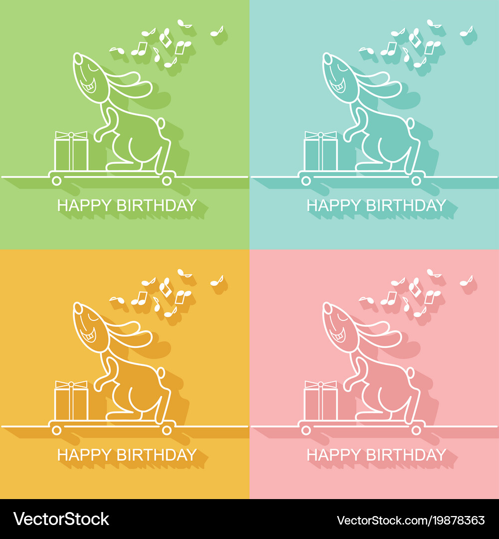 Birthday card with a rabbit on skateboard Vector Image