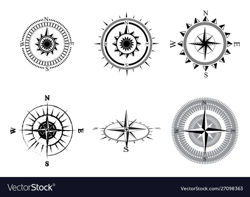 Collection logos compass stylized sea vector image Collection logos compass stylized sea