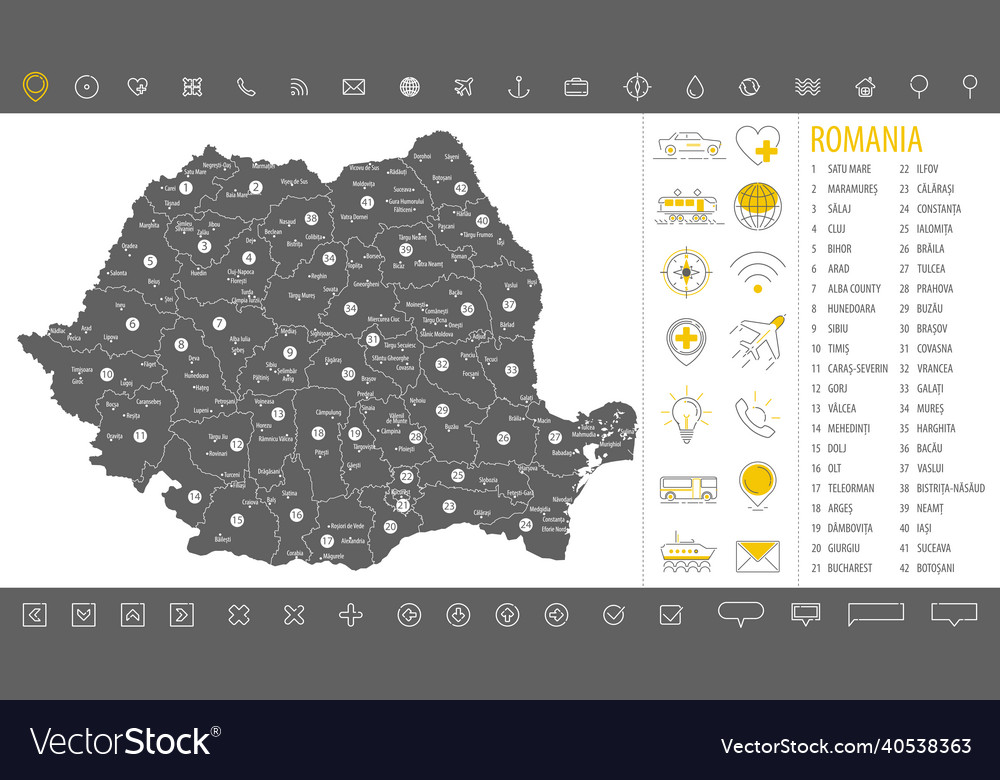 Detailed monochrome map of romania gray country