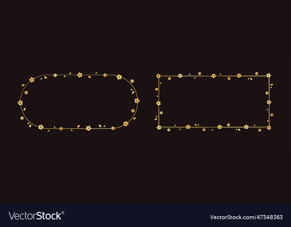 Gold floral frame silhouette set spring border