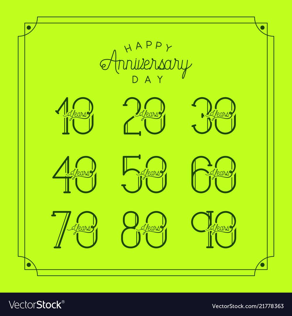 Happy anniversary card with decades Royalty Free Vector