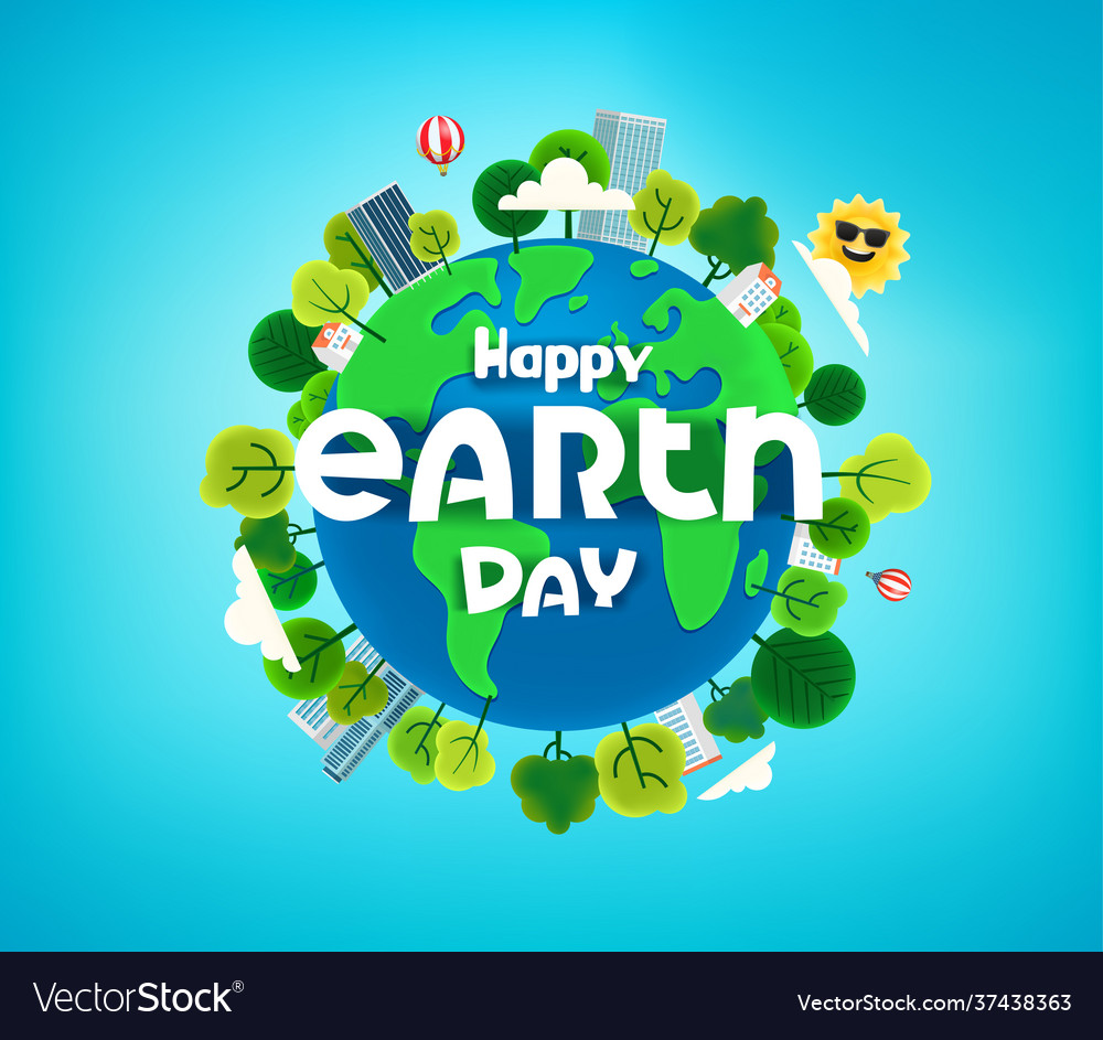 Happy earth day banner with trees on earth Vector Image