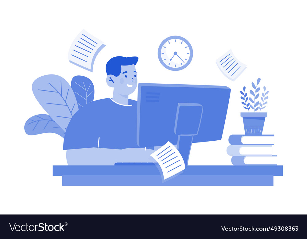 Man working at home on a computer Vector Image Man working at home on a computer