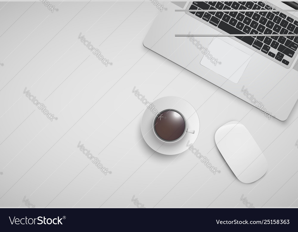 Minimal office with computer mouse and a cup vector image Minimal office with computer mouse and a cup