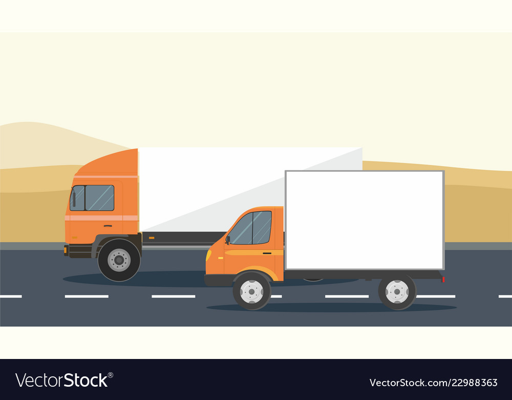 Orange cargo delivery truck and van vector image Orange cargo delivery truck and van