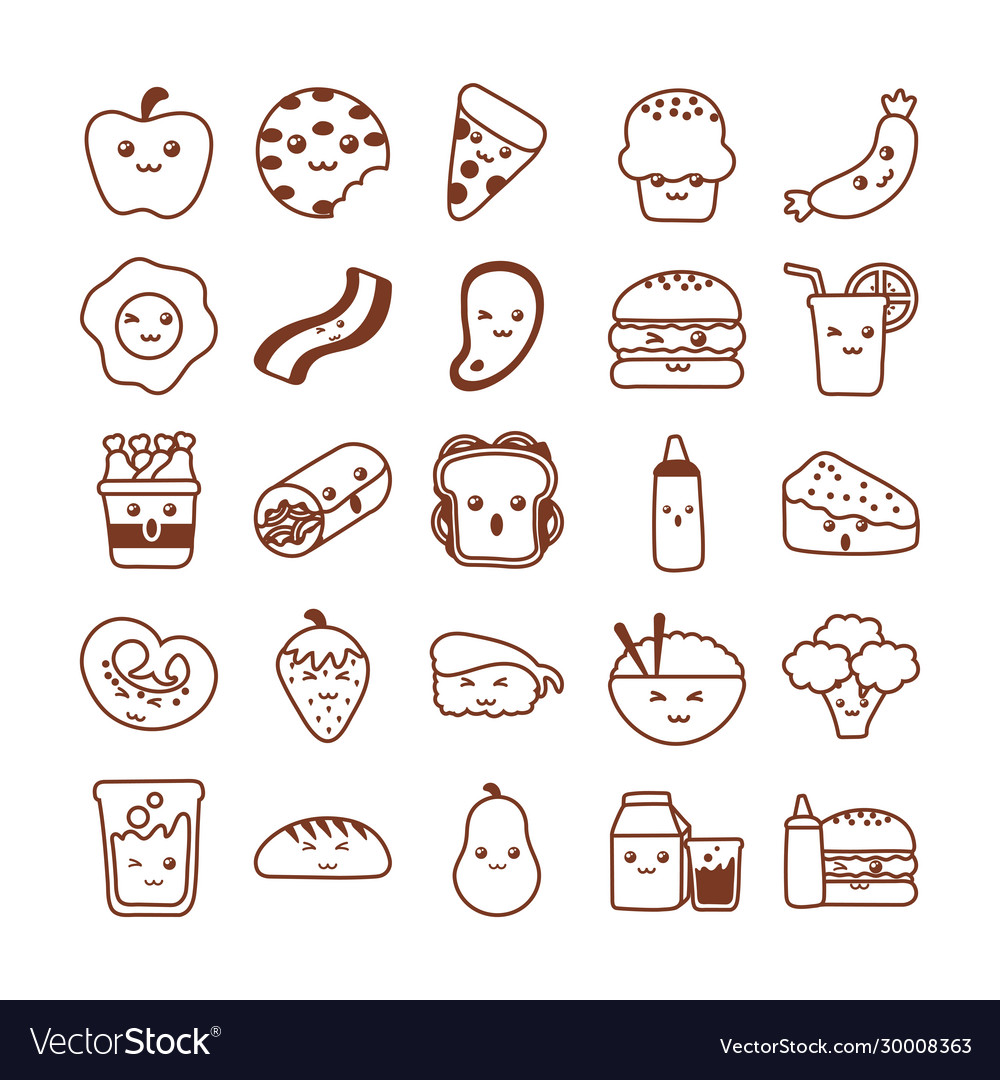 Icons kawaii food line style icons festlegen